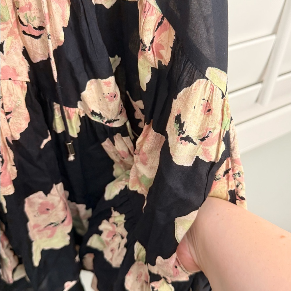 Free People Floral Babydoll Dress Black Pink Medium - Picture 11 of 14